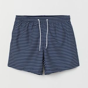 H&M Navy and White Striped White Swim Trunks
